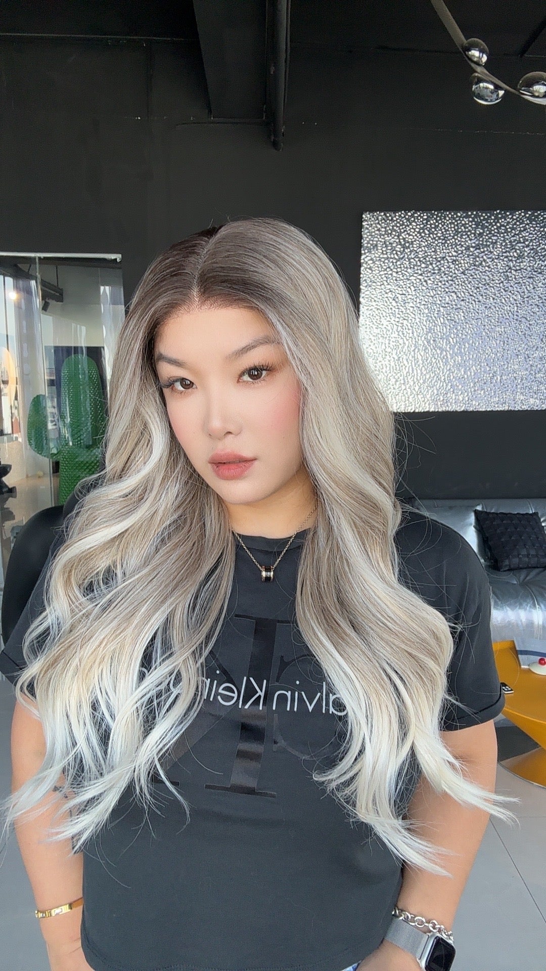 HOT OF SEASON - 26 Inches Curly Ash Blonde with Dark Root Pre-Cut Frontlace Glueless Wig MONICA