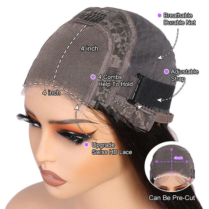 Curly Hair 4x4 HD Lace Closure Wig Pre Cut & Plucked & Bleached Put on go® Glueless Wig