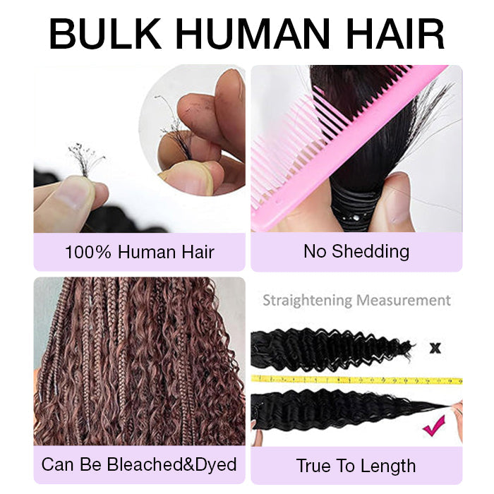 Deep Wave Colored Bulk Hair 100% Human Hair Extensions Bulk for Boho Knotless Braiding