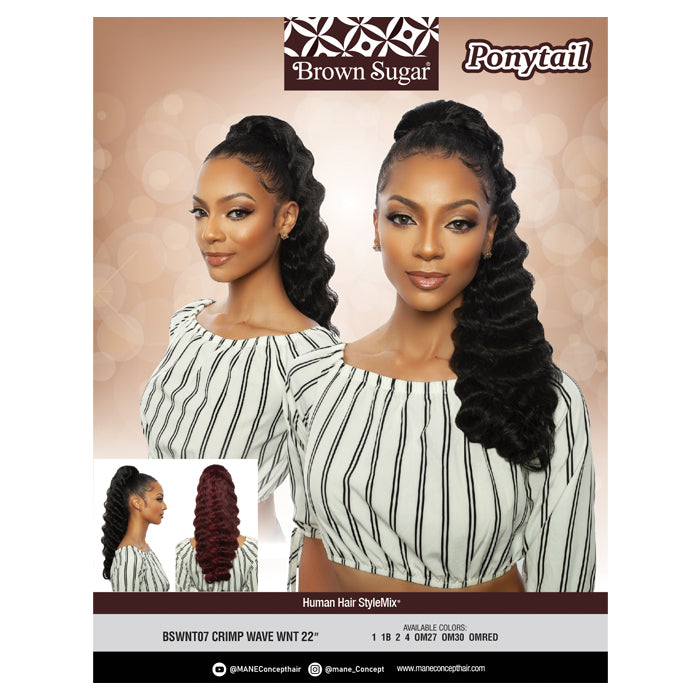 Brown Sugar Human Hair Blend Drawstring Ponytail - BSWNT07 CRIMP WAVE WNT 22" - By Mane Concept