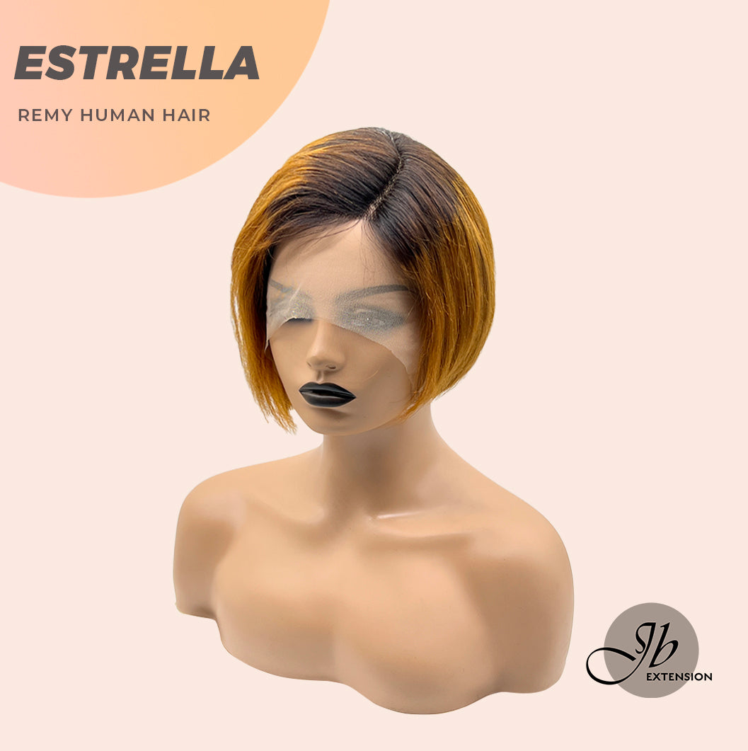 JB EXTENSION 6 Inches Pixie Cut Front-lace Real Human Hair in Mustard Yellow Color with Dark Roots ESTRELLA
