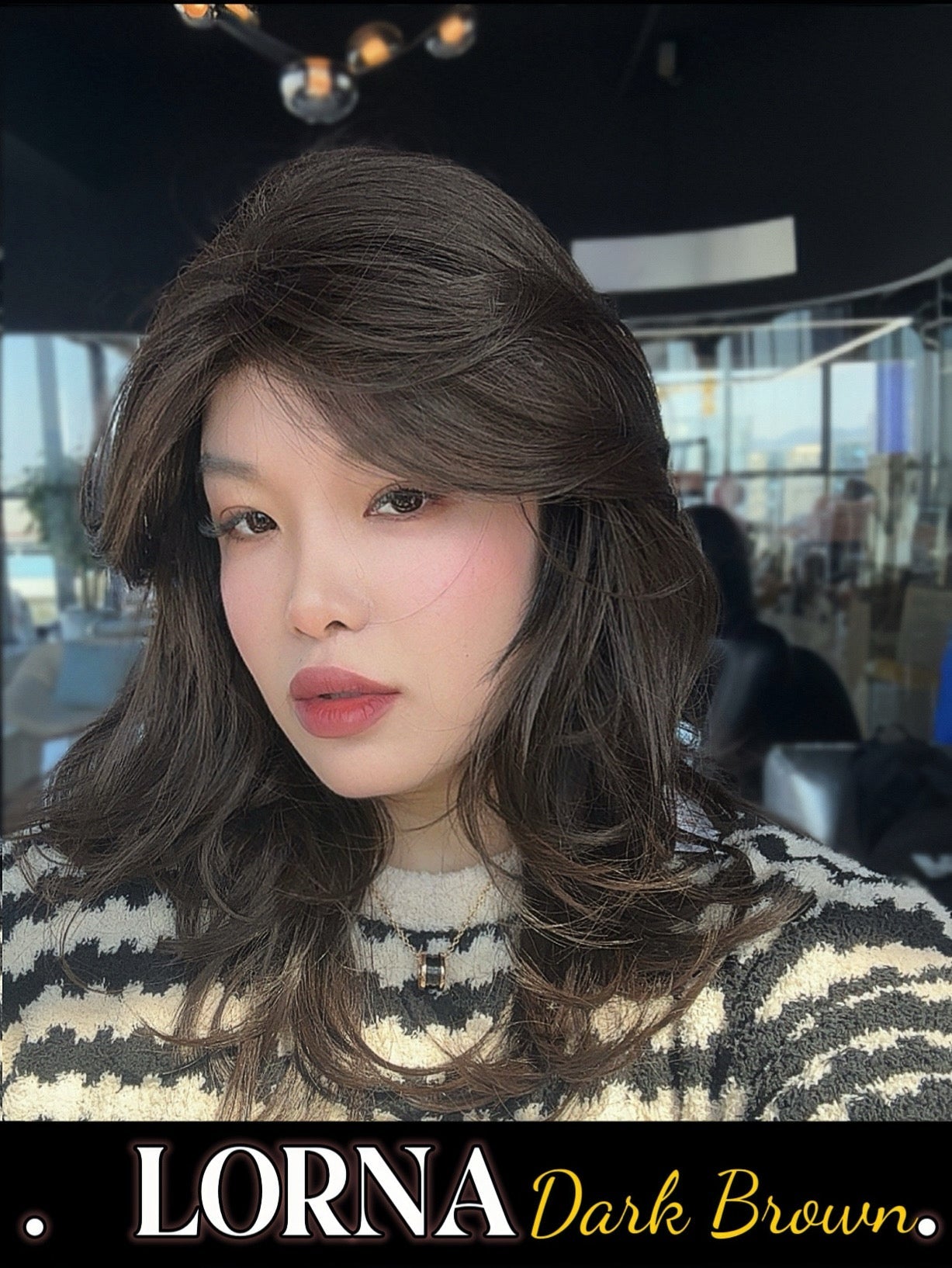 JBEXTENSION 18 Inches Dark Brown Curly Women Fashion Full Machine Wig With Bangs LORNA DARK BROWN【PLUS PERMATEASE】【BENDY EAR TABS】