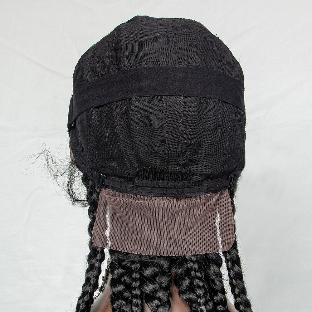 JBEXTENSION 35" Hand-Braided Synthetic Lace Front Box Braided Wigs with Baby Hair for Women Dutch Braids Black Lace Frontal Wigs for Women BAMBI