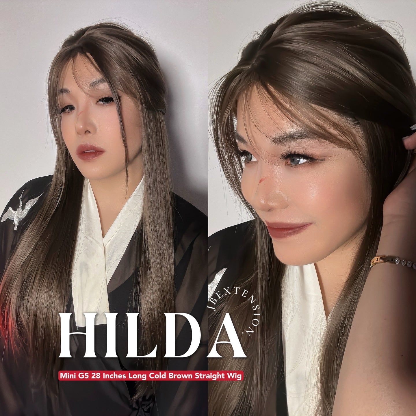 JBEXTENSION Mini G5 28 Inches Long Cold Brown Straight Wig With Bangs HILDA
