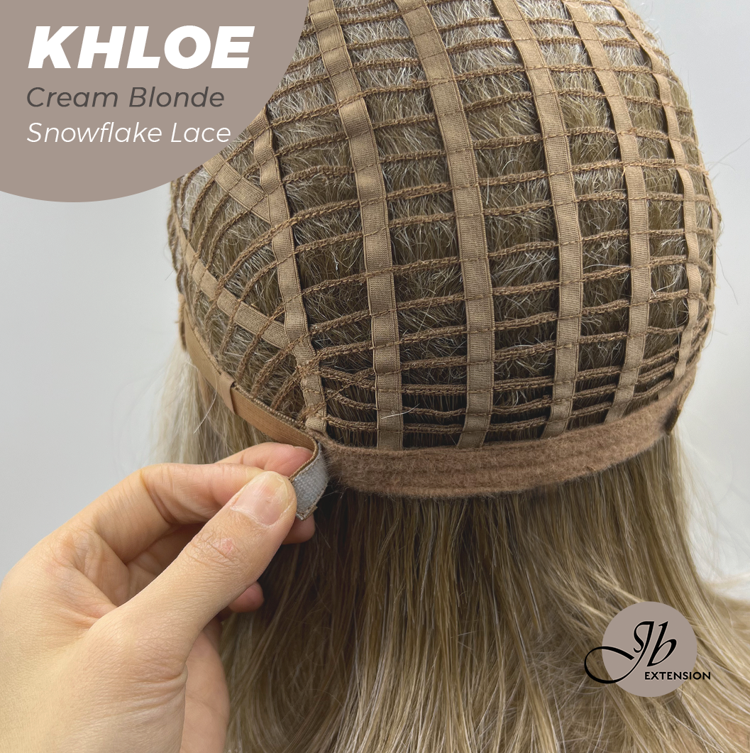 HOT OF SEASON - 12 Inches Bob Cut Cream Blonde Pre-Cut Snowflake Lace Frontlace Glueless Wig KHLOE CREAM BLONDE【PERMATEASE】【BENDY EAR TABS】- S/M