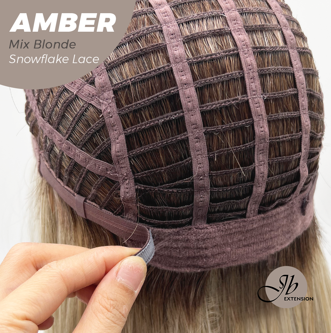 JBEXTENSION 21 Inches Straight Mix Blonde Pre-Cut T Part Snowflake Lace Frontlace Glueless Wig AMBER MIX BLONDE【BENDY EAR TABS】