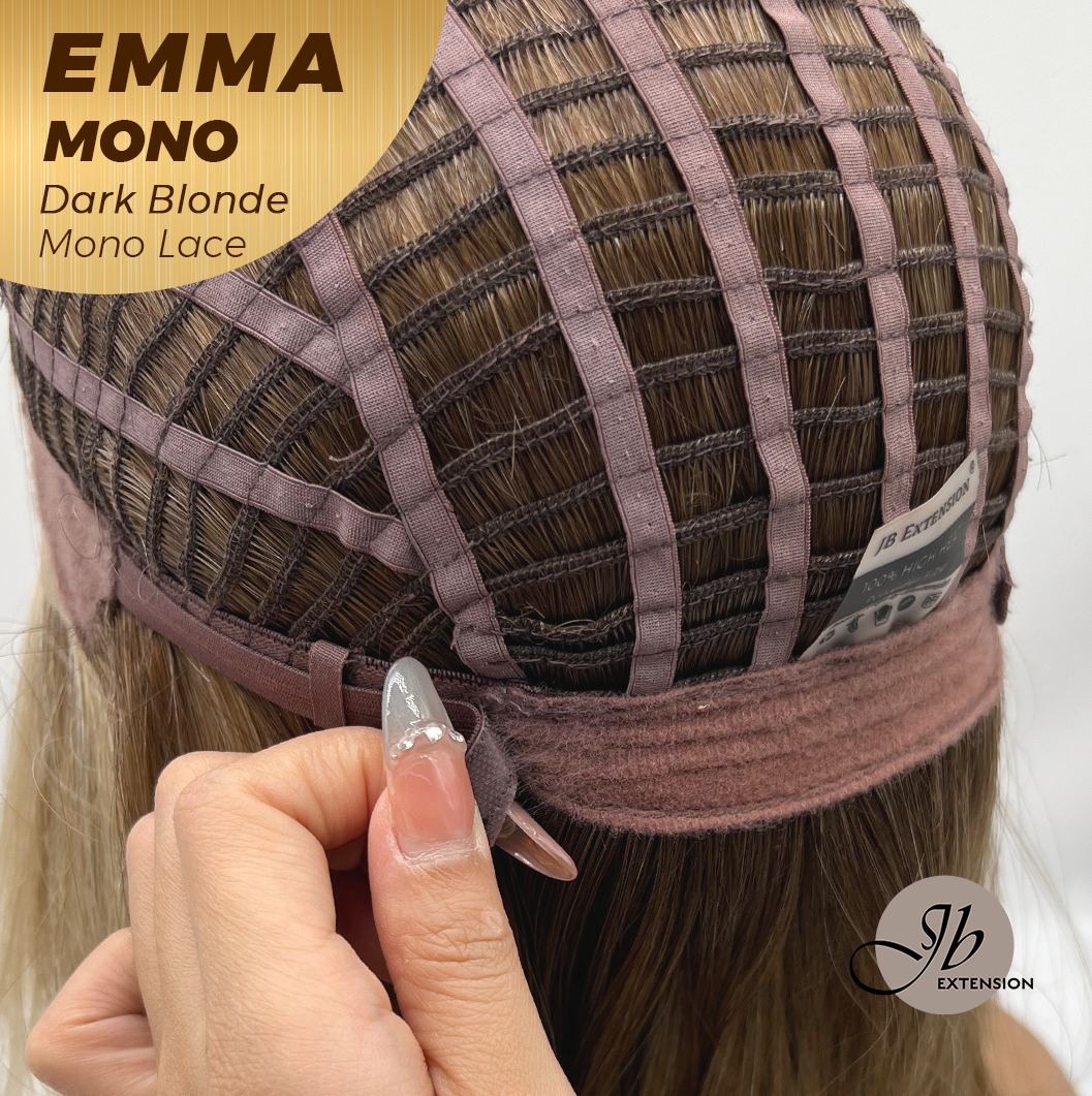 JBEXTENSION EMMA MONO Monofilament Handmade Wig 6X5 Full Monofilament Hand Tied Top Wig 14 Inche Dark Blonde Mono Lace Wig With Anti-slip Silicone Strips Glueless Wig EMMA MONO DARK BLONDE【BENDY EAR TABS】