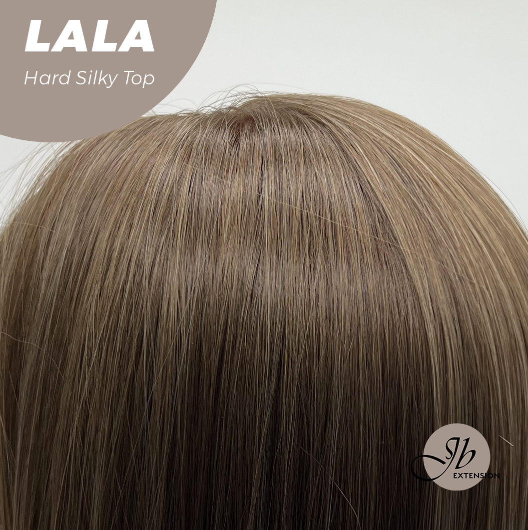JBEXTENSION 25 Inches Scalpiana Brown with Blonde Highlight 3.5X4 Hard Silky Top Natural Scalp Effect Wig With Bangs LALA