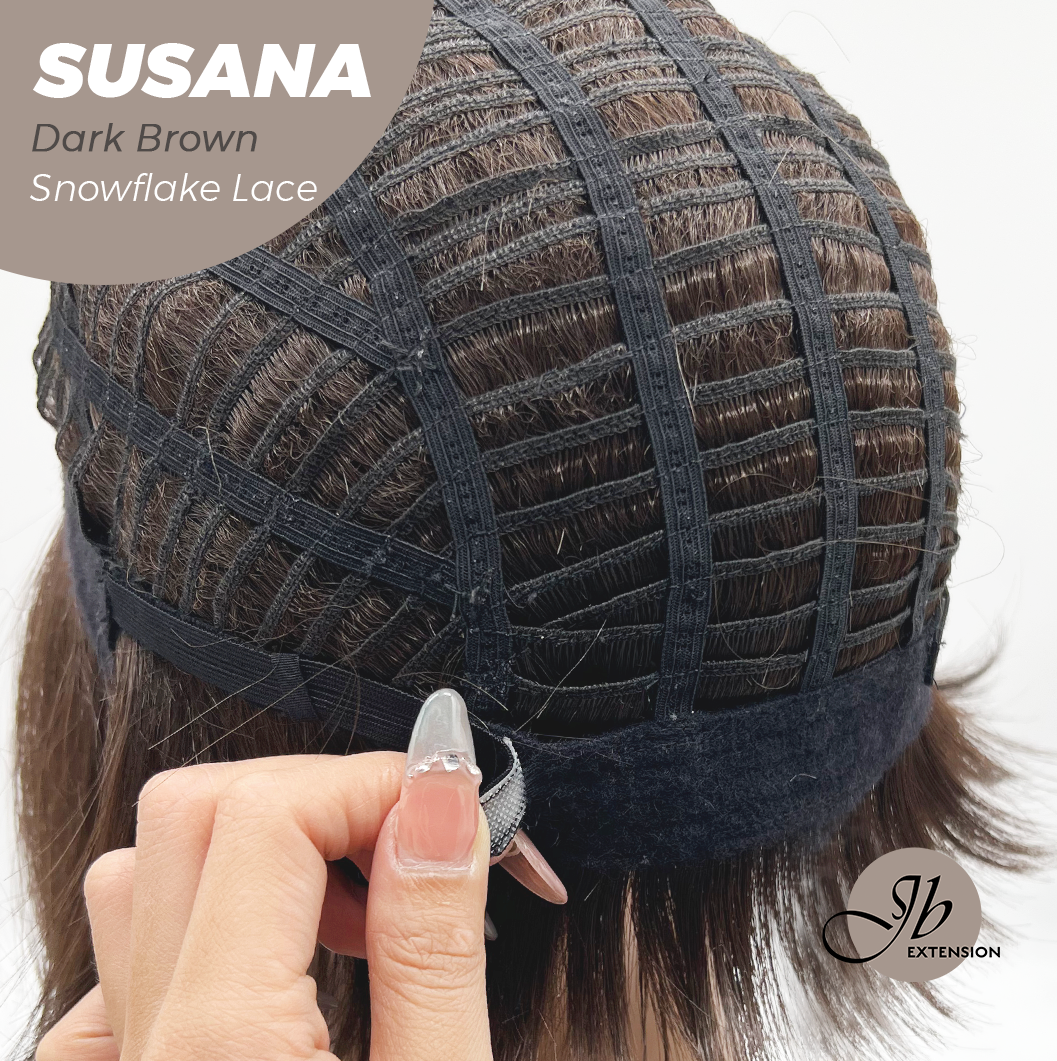 JBEXTENSION 9 Inches Dark Brown Pre-Cut Side Part Snowflake Lace Frontlace Glueless Wig SUSANA DARK BROWN【BENDY EAR TABS】