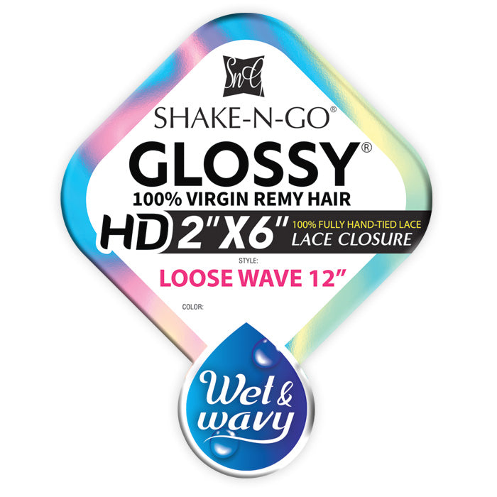 Shake N Go Glossy 100% Virgin Remy Hair A+ Wet & Wavy HD 2x6 Lace Closure - LOOSE WAVE 12"
