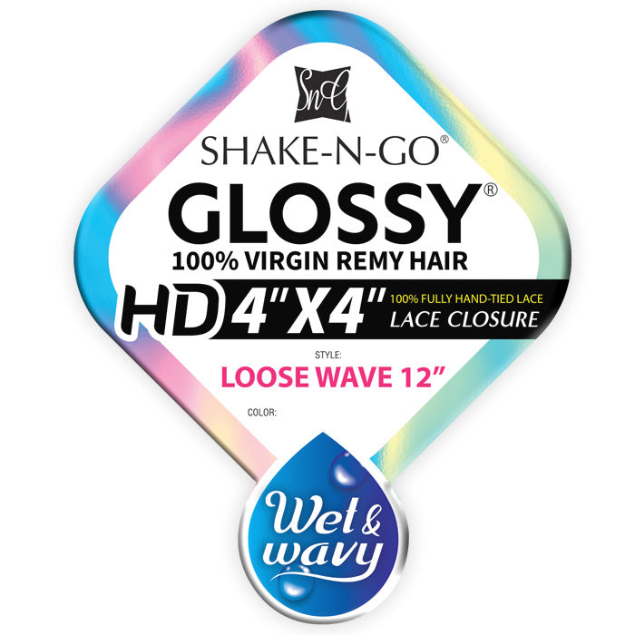 Shake N Go Glossy 100% Virgin Remy Hair A+ Wet & Wavy HD 4x4 Lace Closure - LOOSE WAVE 12"