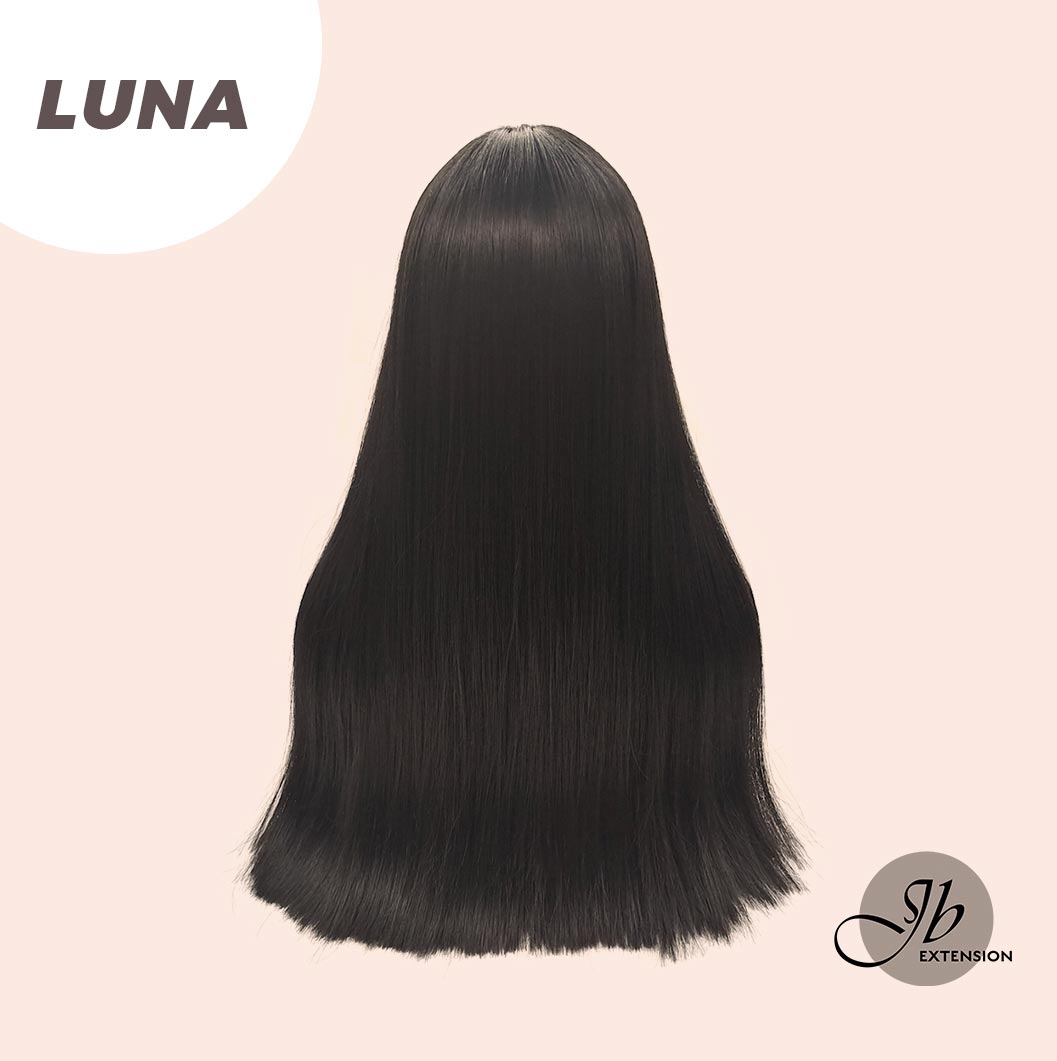 JBEXTENSION 24 Inches Long Straight Jet Black Wig With Bangs LUNA