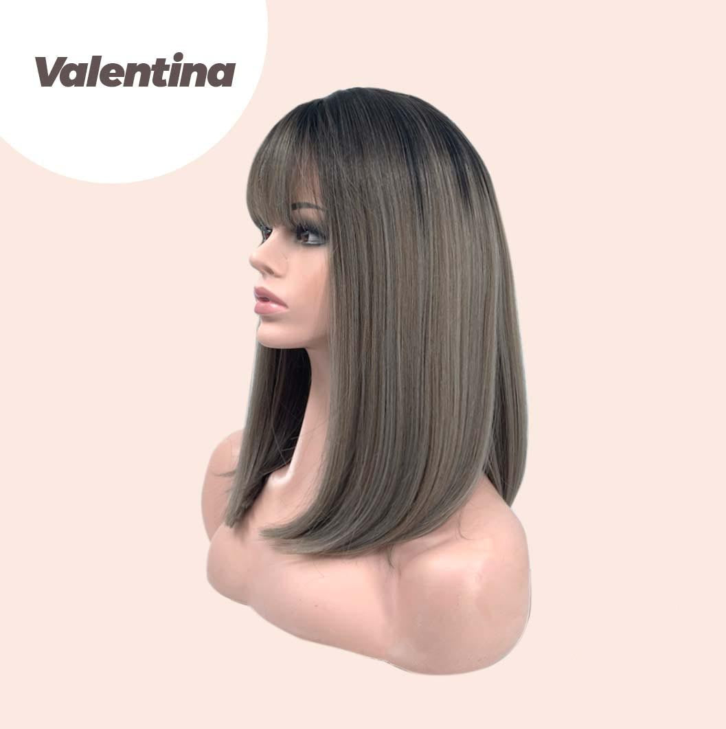 JBEXTENSION 16 Inches Short Bob Ombre Brown Ash Blonde Wig With Bangs VALENTINA