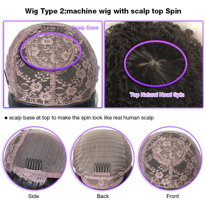 Curly Short Bob Wig With Bangs None Lace Full Machinemade Human Hair Wigs Glueless Beginner Friendly