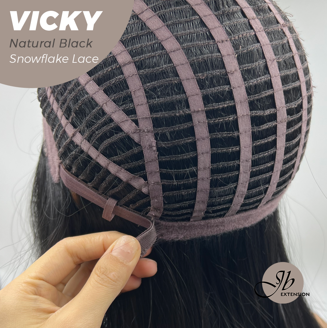 JBEXTENSION 20 Inches Natural Black Pre-Cut Snowflake Lace Frontlace Glueless Wig VICKY NATURAL BLACK【PERMATEASE】【BENDY EAR TABS】