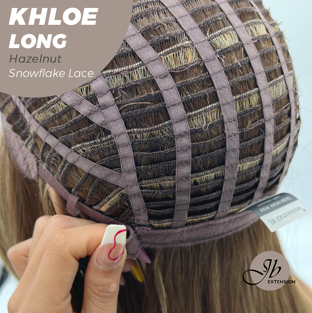 JBEXTENSION 18 Inches Hazelnut Blonde Highlight Pre-Cut Snowflake Lace Frontlace Glueless Wig KHLOE LONG HAZELNUT【PERMATEASE】【BENDY EAR TABS】- S/M