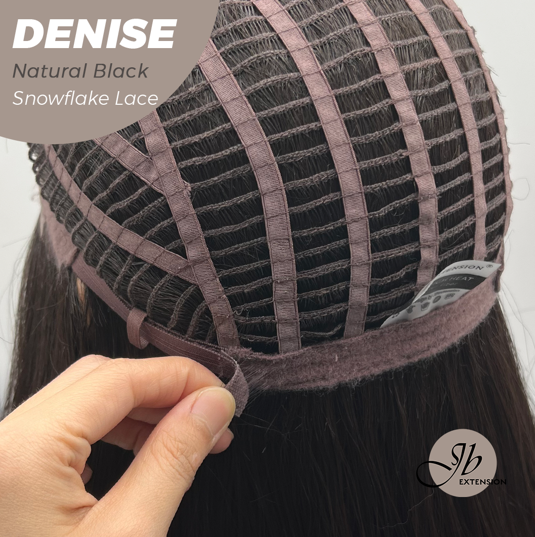 JBEXTENSION 24 Inches Natural Black Wave Pre-Cut Snowflake Lace Frontlace Glueless Wig DENISE NATURAL BLACK【PERMATEASE】【BENDY EAR TABS】- M/L