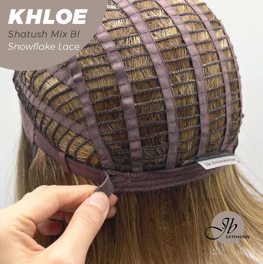 JBEXTENSION 12 Inches Bob Cut Shatush Mix Blonde Pre-Cut Snowflake Lace Frontlace Glueless Wig KHLOE SHATUSH MIX BLONDE【PERMATEASE】【BENDY EAR TABS】