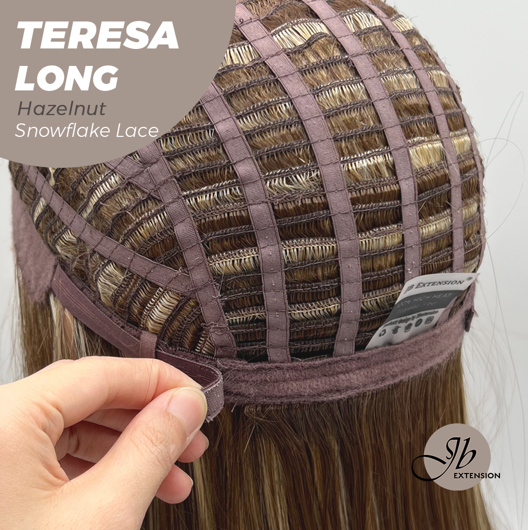 JBEXTENSION 22 Inches Long Hazelnut Pre-Cut Snowflake Lace Frontlace Glueless Wig TERESA LONG HAZELNUT【PERMATEASE】【BENDY EAR TABS】- M/L