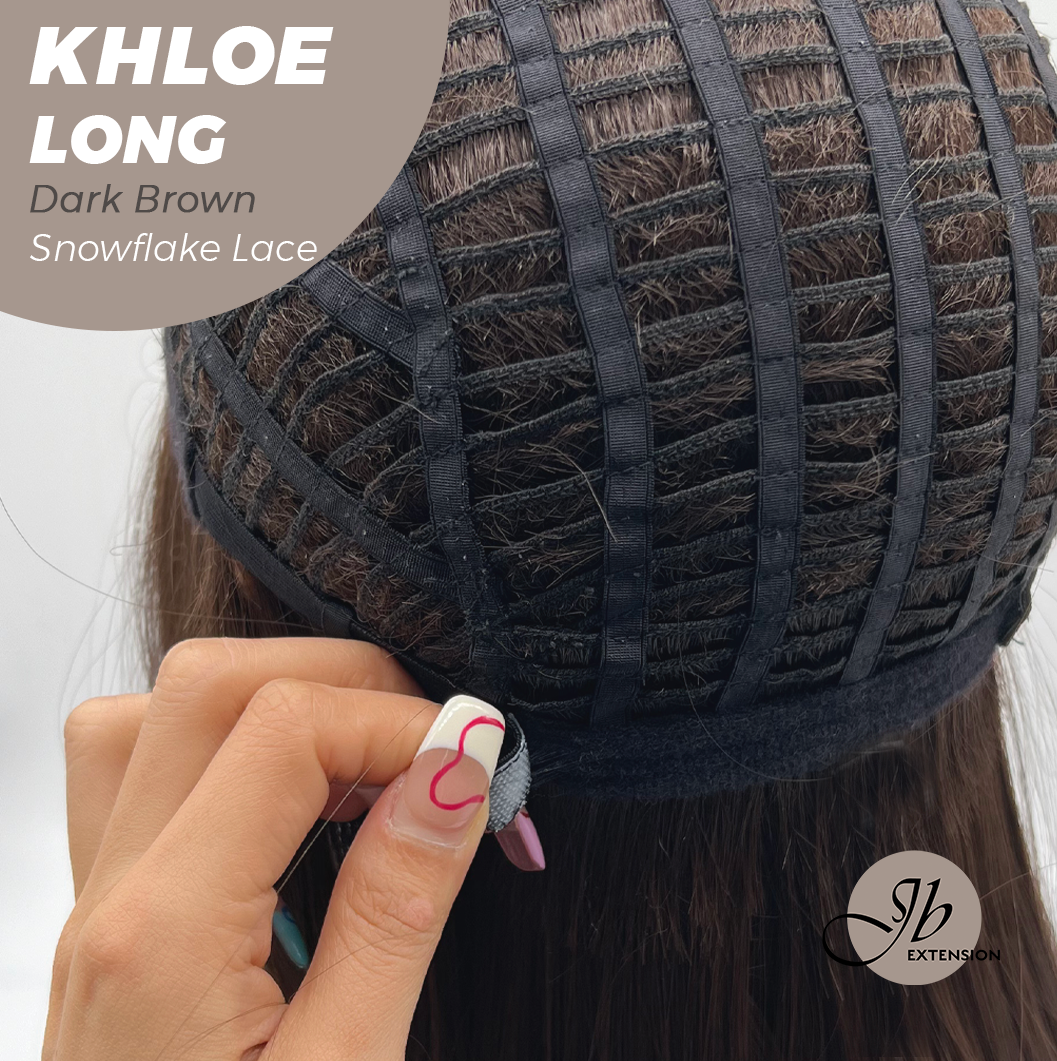 JBEXTENSION 18 Inches Dark Brown Pre-Cut Snowflake Lace Frontlace Glueless Wig KHLOE LONG DARK BROWN【PERMATEASE】【BENDY EAR TABS】
