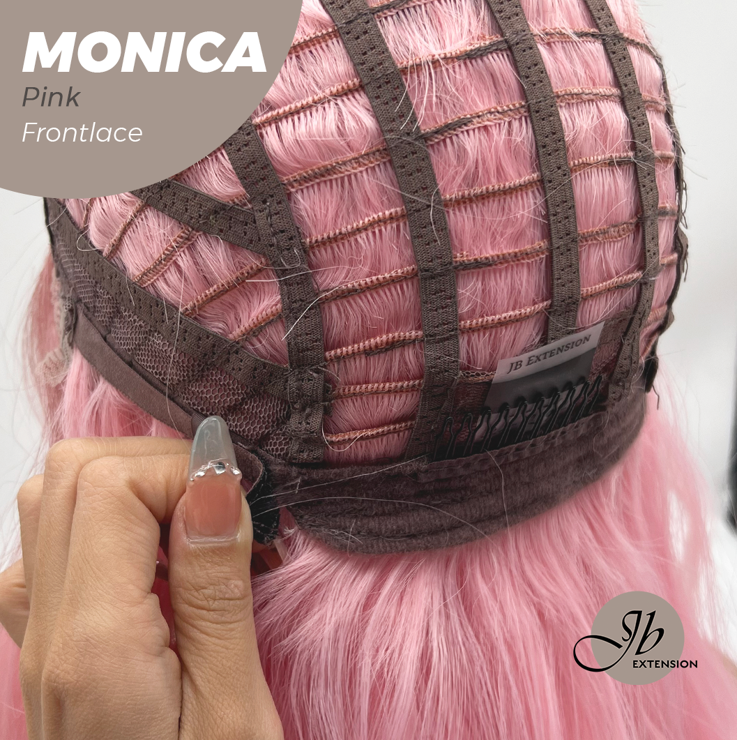 JBEXTENSION 26 Inches Curly Pink Pre-Cut Frontlace Glueless Wig MONICA PINK