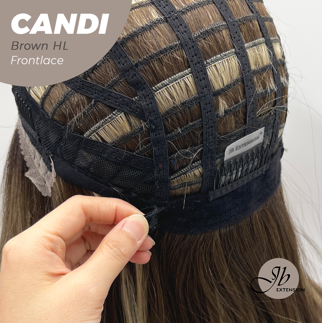 JBEXTENSION 20 Inches Brown Highlight Pre-Cut Side Part Frontlace Glueless Wig CANDI BROWN HIGHLIGHT