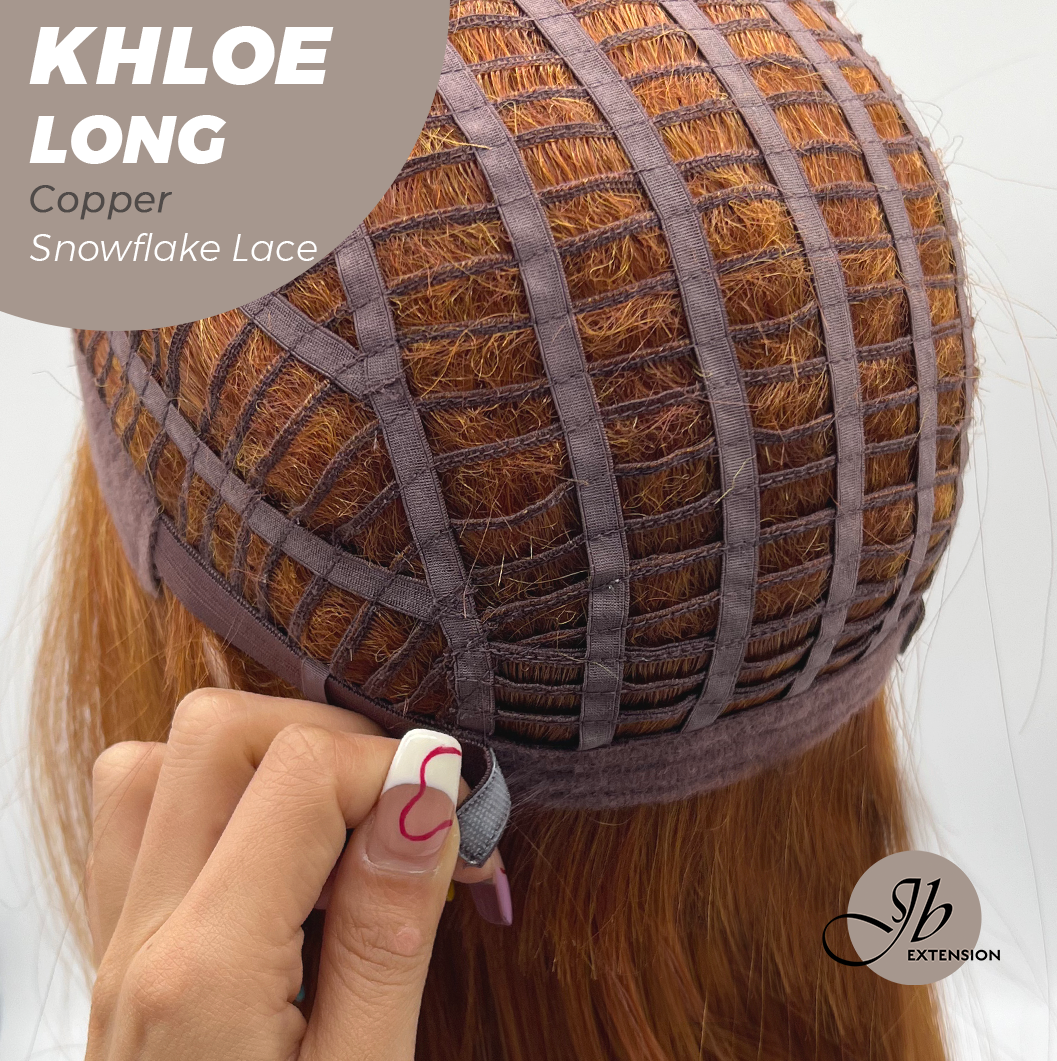 JBEXTENSION 18 Inches Copper Pre-Cut Snowflake Lace Frontlace Glueless Wig KHLOE LONG COPPER【PERMATEASE】【BENDY EAR TABS】