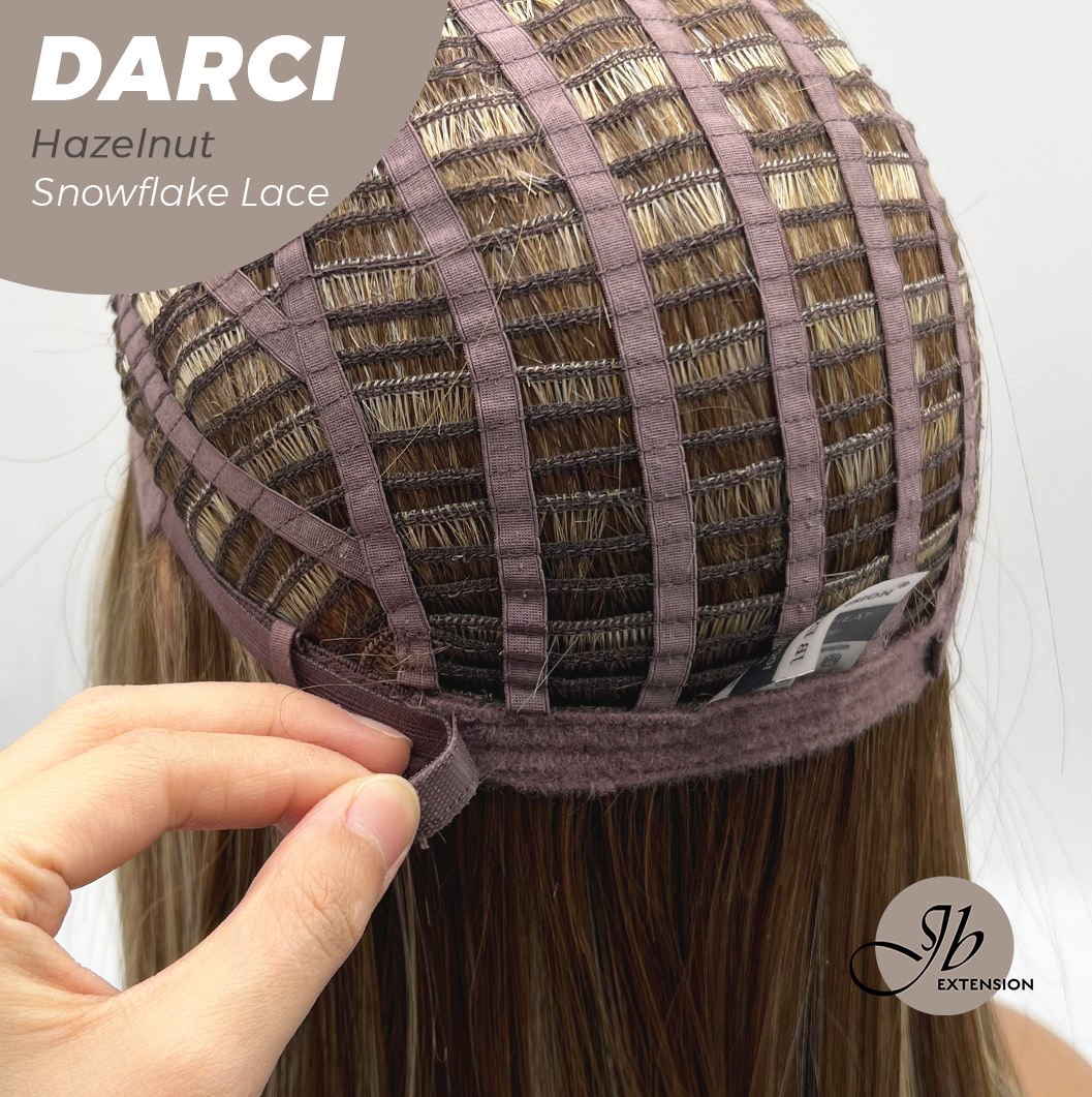 JBEXTENSION 25 Inches Hazelnut Blonde Highlight Pre-Cut Snowflake Lace Frontlace Glueless Wig DARCI HAZELNUT【PERMATEASE】【BENDY EAR TABS】