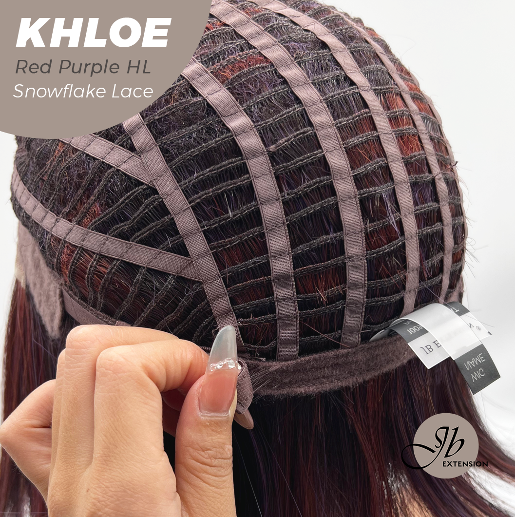 JBEXTENSION 12 Inches Bob Cut Red Purple Highlight Pre-Cut Snowflake Lace Frontlace Glueless Wig KHLOE RED PURPLE HIGHLIGHT【PERMATEASE】【BENDY EAR TABS】- M/L