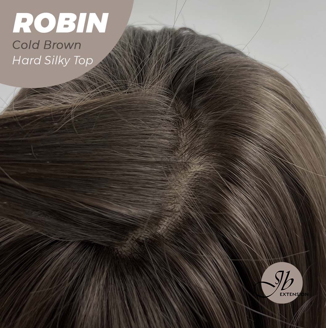 JBEXTENSION 22 Inches Scalpiana Cold Brown Wolf Cut 3.5X4 Hard Silky Top Natural Scalp Effect Wig ROBIN COLD BROWN