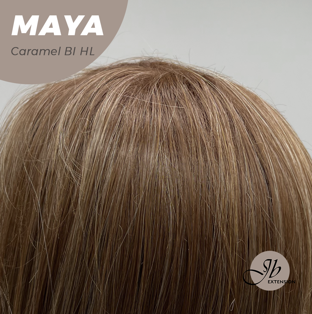 JBEXTENSION 22 Inches Caramel Blonde Highlight Women Fashion Full Machine Wig MAYA CARAMEL BLONDE HIGHLIGHT【PLUS PERMATEASE】【BENDY EAR TABS】