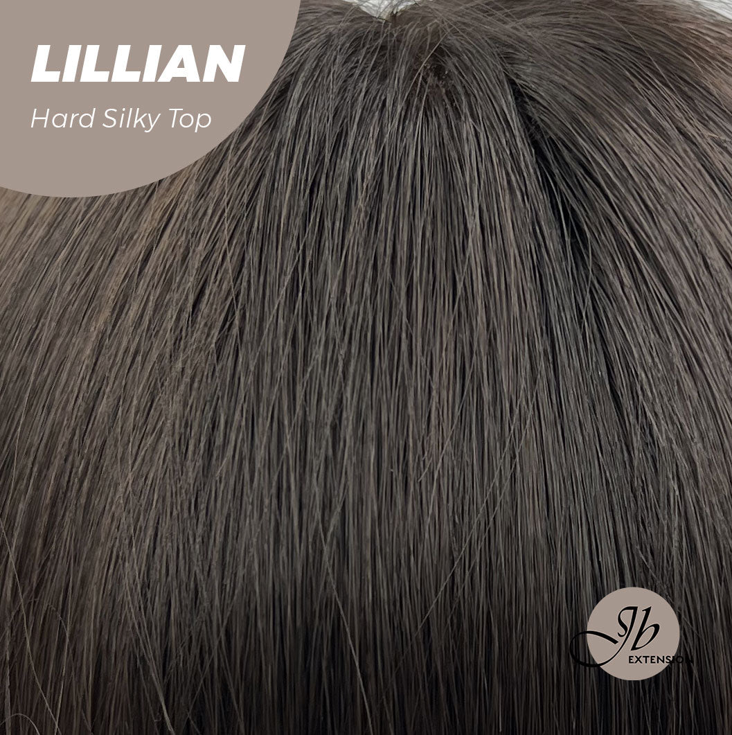 JBEXTENSION 26 Inches Scalpiana Tea Black Darkest Brown Curly 3.5X4 Hard Silky Top Natural Scalp Effect Wig LILLIAN