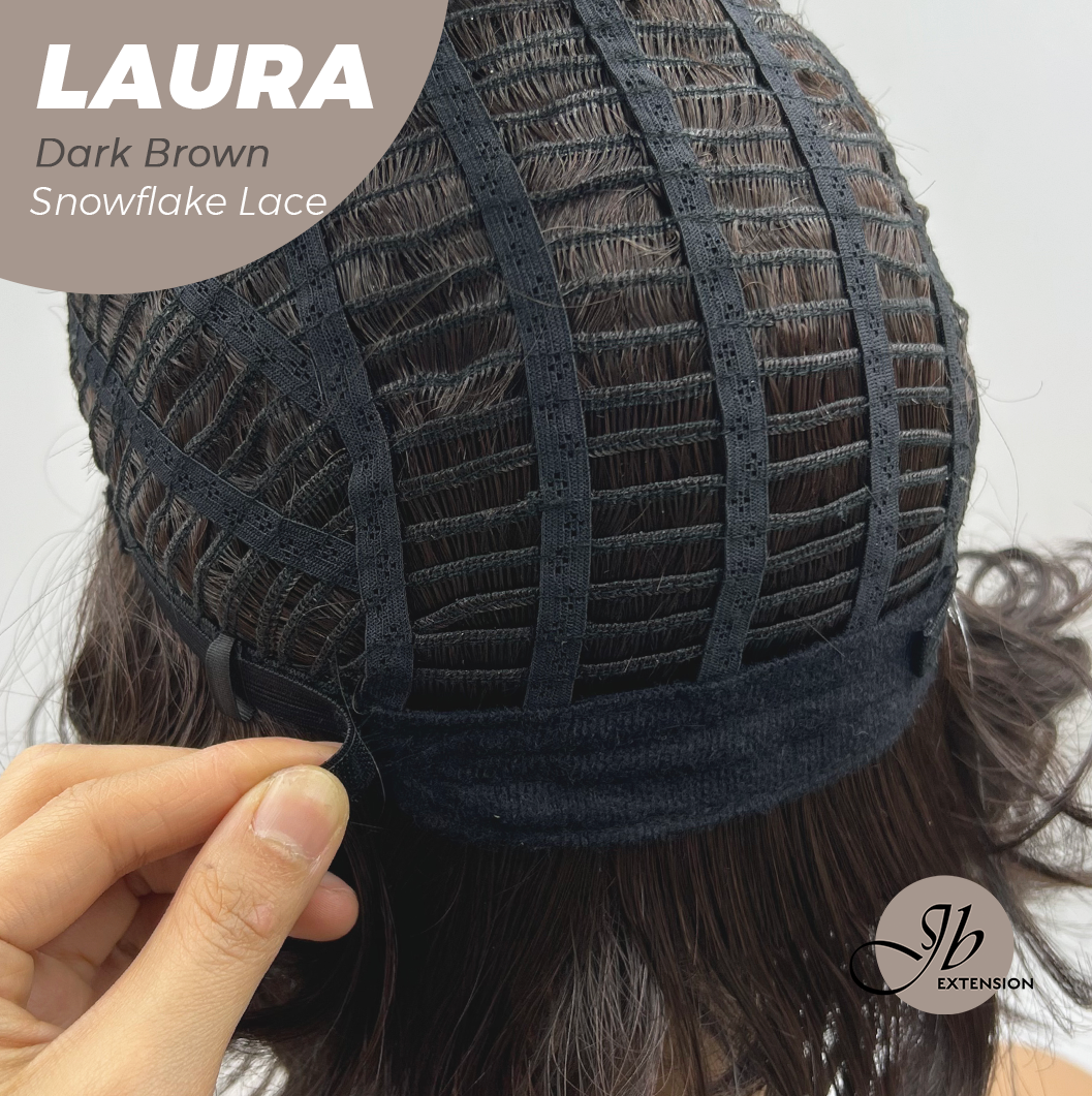 JBEXTENSION 14 Inches Dark Brown Pre-Cut Side Part Snowflake Lace Frontlace Glueless Wig LAURA SNOWFLAKE DARK BROWN【BENDY EAR TABS】- M/L