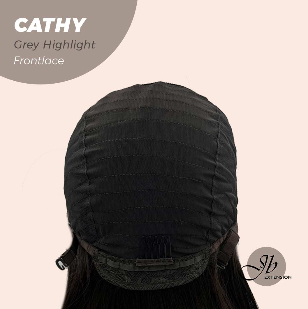 JBEXTENSION 12 Inches Bob Cut Nature Black With Grey Highlight Side Part Frontlace Glueless Wig CATHY GREY HIGHLIGHT