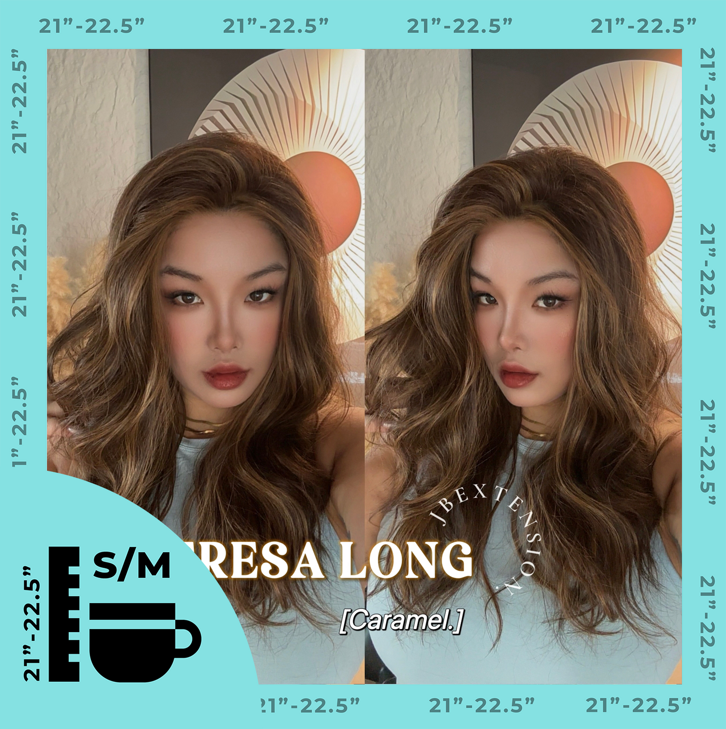 JBEXTENSION 22 Inches Long Caramel Pre-Cut Snowflake Lace Frontlace Glueless Wig TERESA LONG CARAMEL【PERMATEASE】【BENDY EAR TABS】