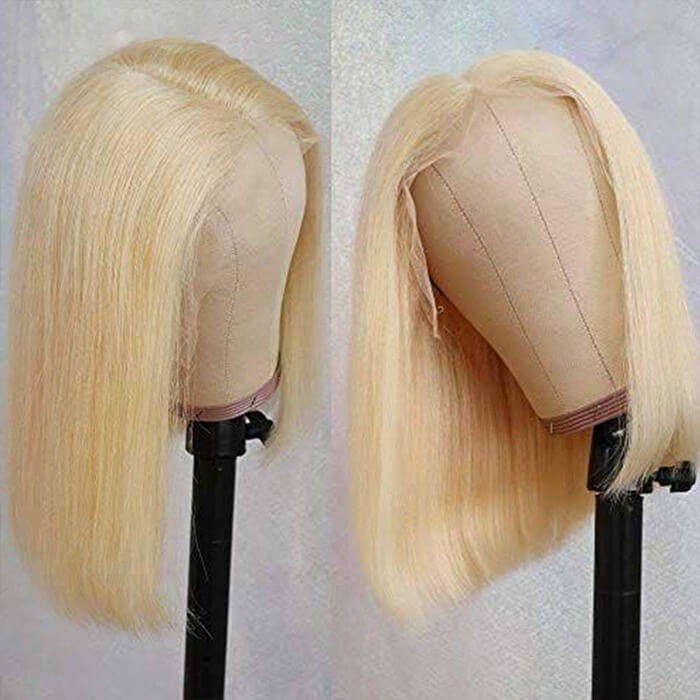613 Blonde Short Bob Lace Front Wig Straight Hair 13*4 Lace Wigs Colored Human Hair Wigs