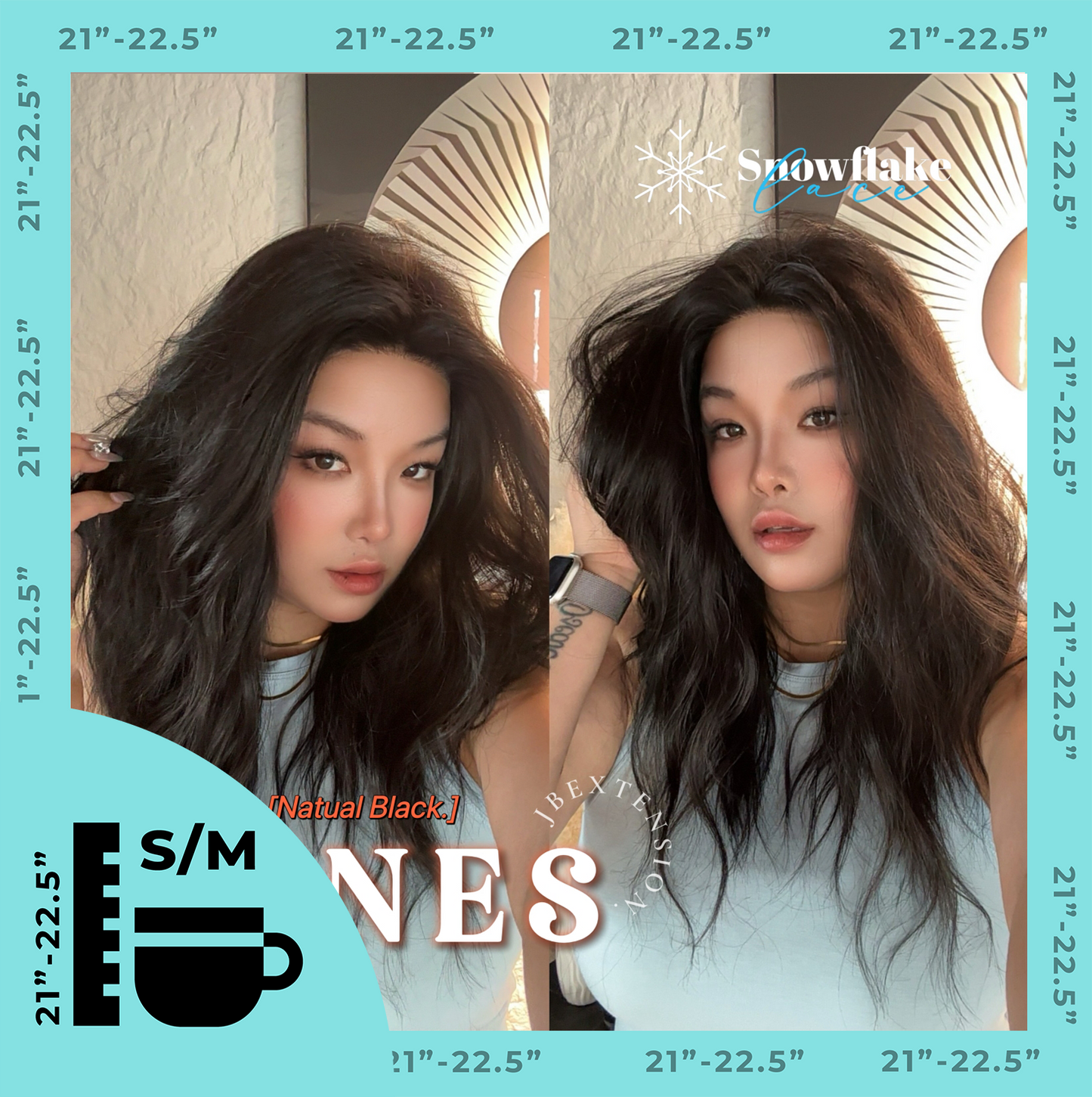 JBEXTENSION 22 Inches Natural Black Pre-Cut Snowflake Lace Frontlace Glueless Wig INéS NATURAL BLACK【PERMATEASE】【BENDY EAR TABS】