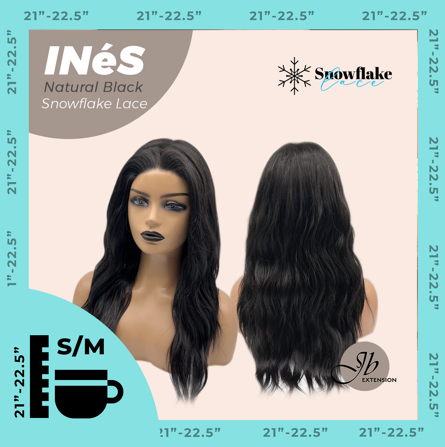 JBEXTENSION 22 Inches Natural Black Pre-Cut Snowflake Lace Frontlace Glueless Wig INéS NATURAL BLACK【PERMATEASE】【BENDY EAR TABS】