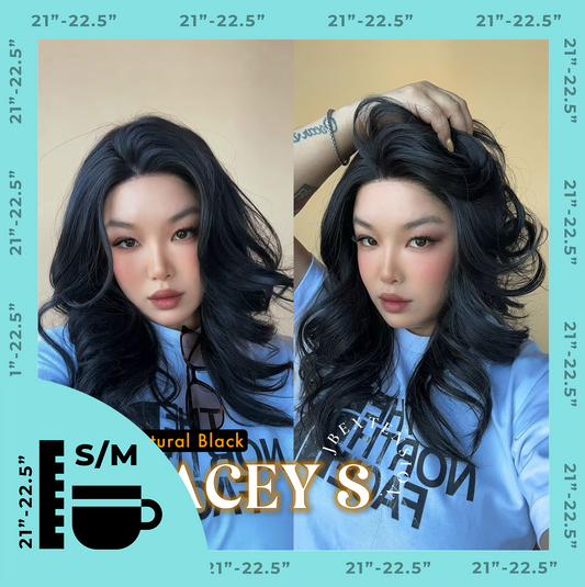 JBEXTENSION 20 Inches Natural Black Pre-Cut Snowflake Lace Frontlace Glueless Wig KACEY S NATURAL BLACK【PERMATEASE】【BENDY EAR TABS】- S/M