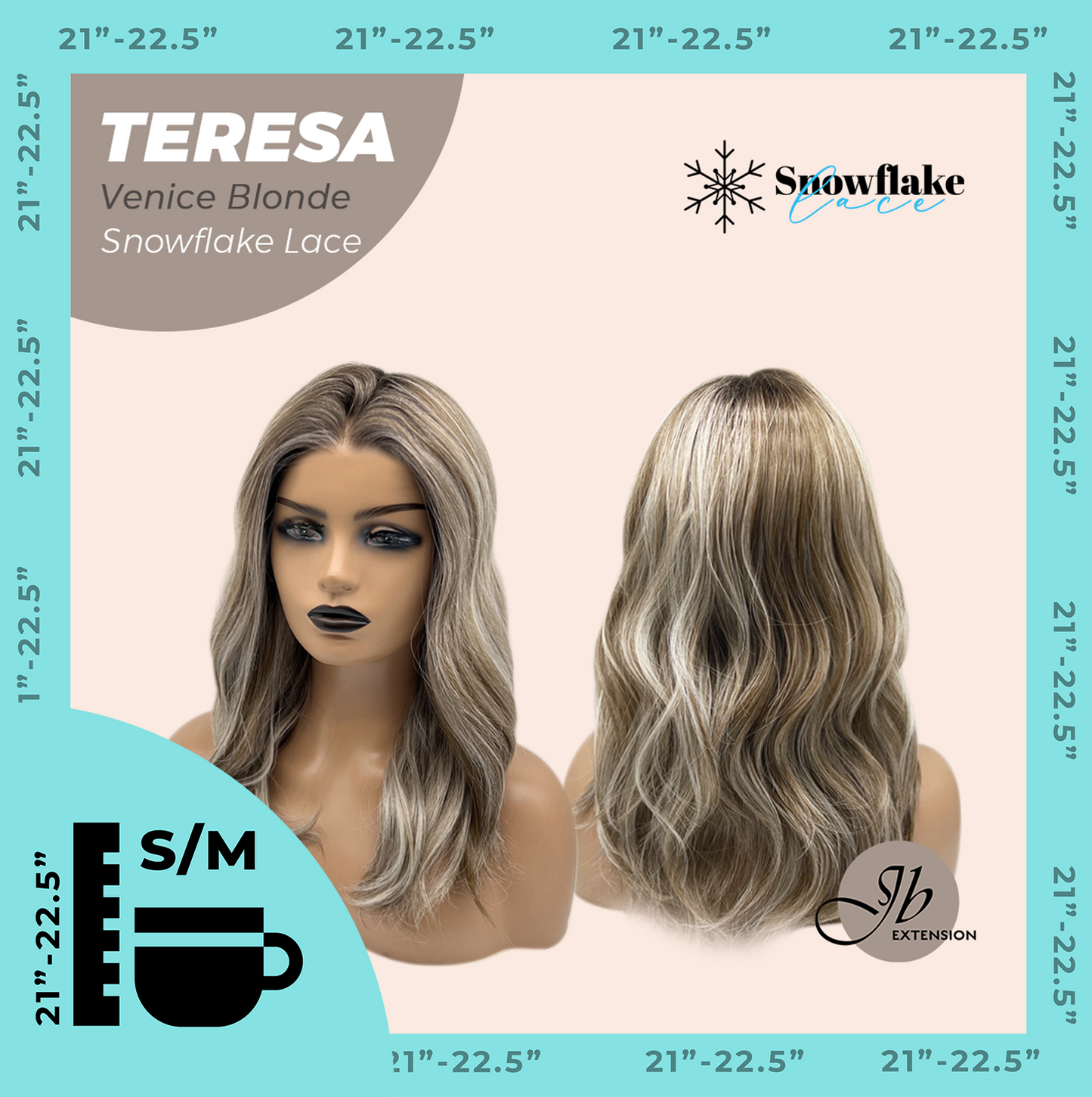 JBEXTENSION 18 Inches Venice Blonde Pre-Cut Snowflake Lace Frontlace Glueless Wig TERESA VENICE BLONDE【PERMATEASE】【BENDY EAR TABS】