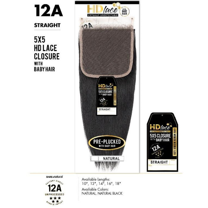 Sensationnel 12A 100% Virgin Human Hair 5X5 HD Lace Closure - STRAIGHT 10