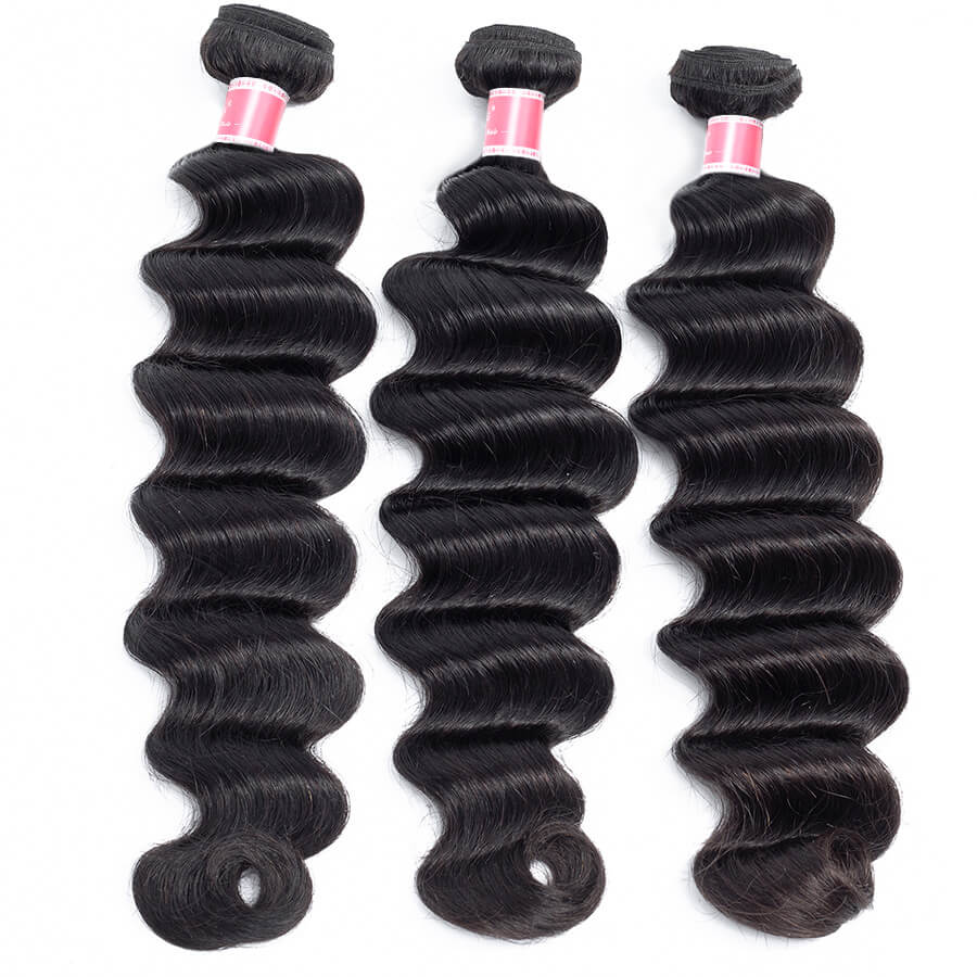Brazilian Loose Deep Wave Hair 3 Bundles 12A Unprocessed Virgin Human Hair Weave Natural Black Color Hermosa Hair