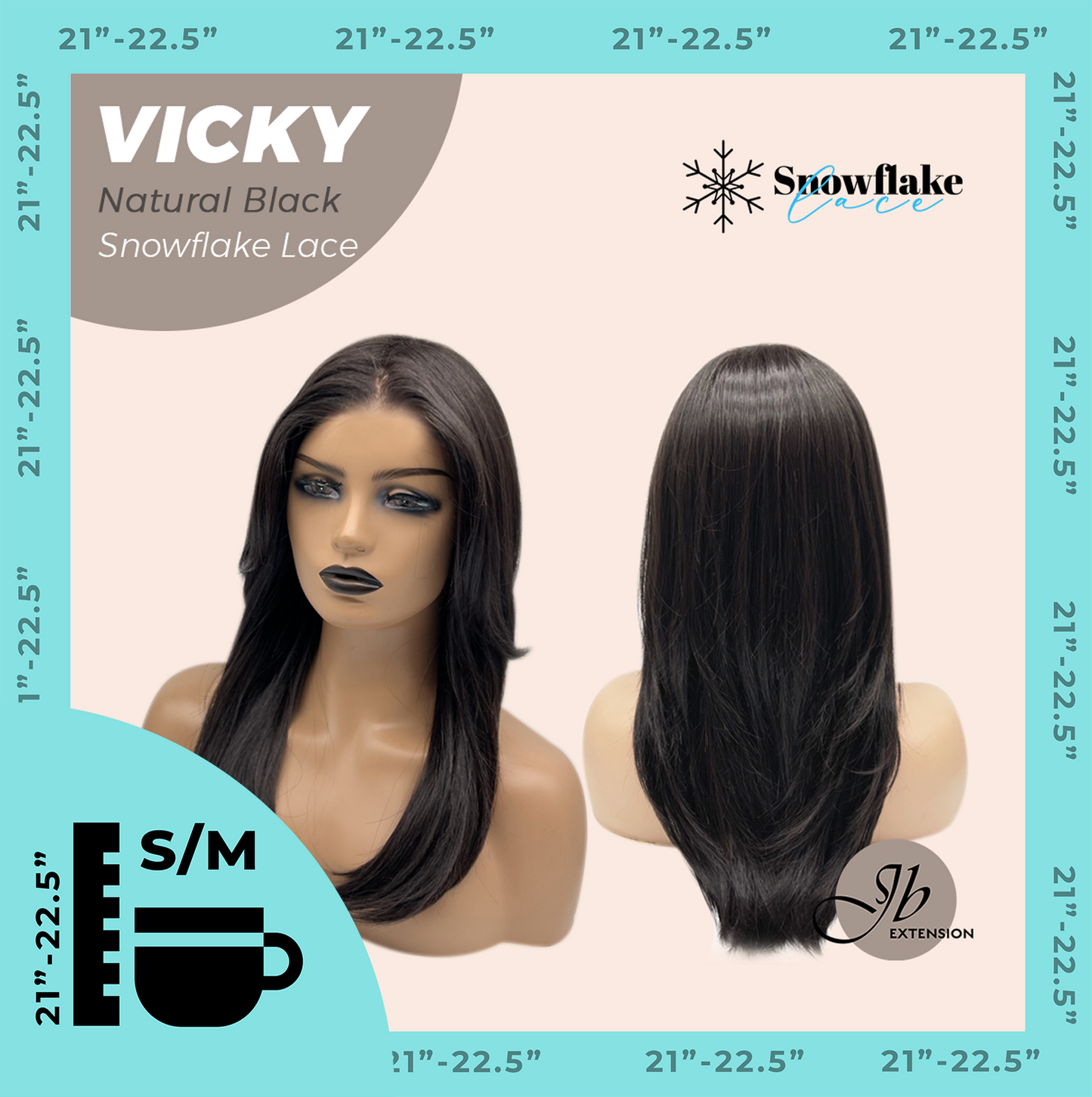 JBEXTENSION 20 Inches Natural Black Pre-Cut Snowflake Lace Frontlace Glueless Wig VICKY NATURAL BLACK【PERMATEASE】【BENDY EAR TABS】
