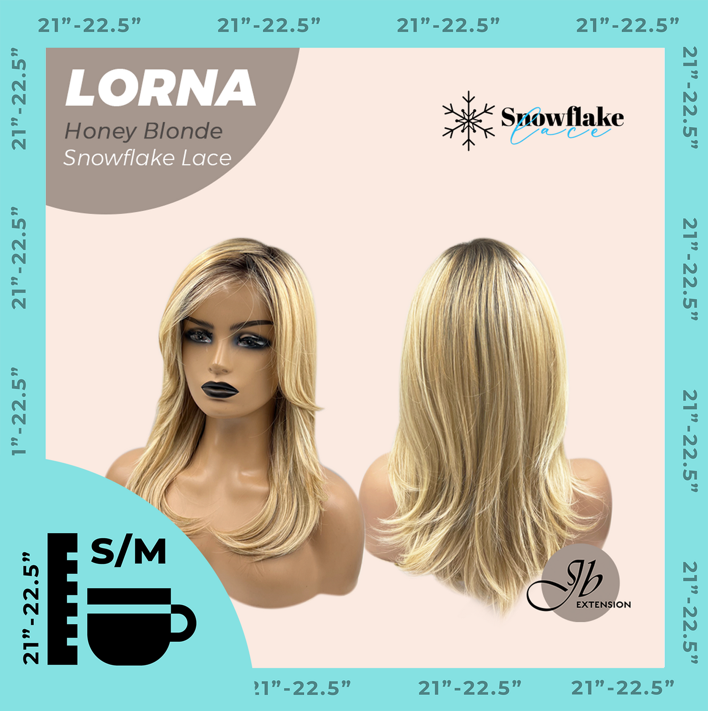 JBEXTENSION 18 Inches Honey Blonde Curly Pre-Cut Snowflake Lace Frontlace Glueless Wig LORNA SNOWFLAKE HONEY BLONDE【PERMATEASE】【BENDY EAR TABS】