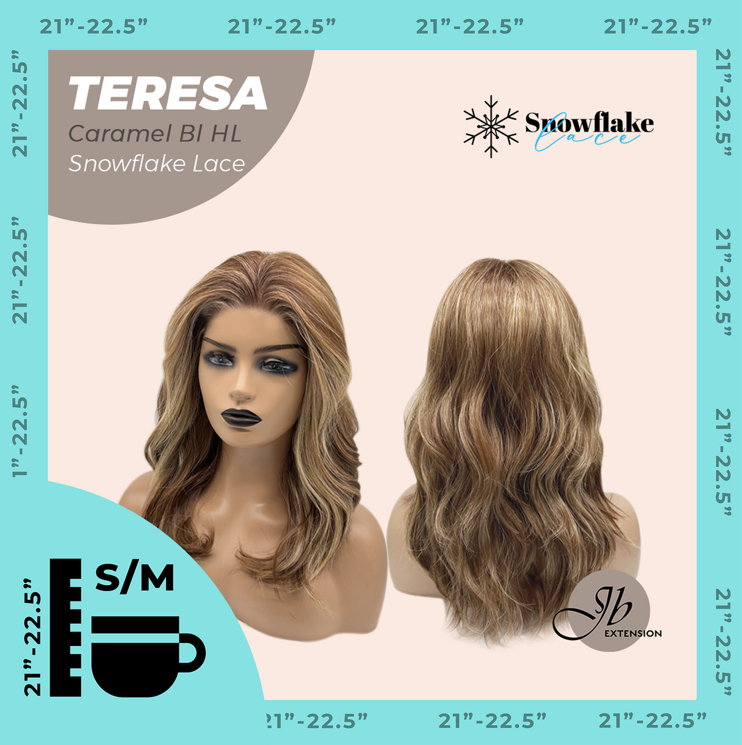 JBEXTENSION 18 Inches Caramel Blonde Highlight Pre-Cut Snowflake Lace Frontlace Glueless Wig TERESA CARAMEL BLONDE HIGHLIGHT【PERMATEASE】【BENDY EAR TABS】