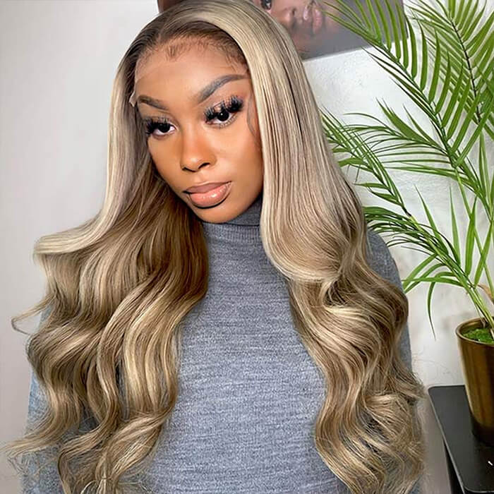 Body Wave P18/613 Highlight 13x4 HD Lace Frontal Wigs Human Hair Ash Blonde Colored Wigs For Women