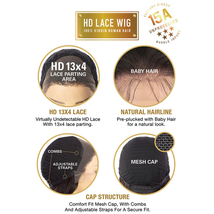 Sensationnel Unprocessed 15A 100% Virgin Human Hair 13X4 HD Lace Part Wig - STRAIGHT 18