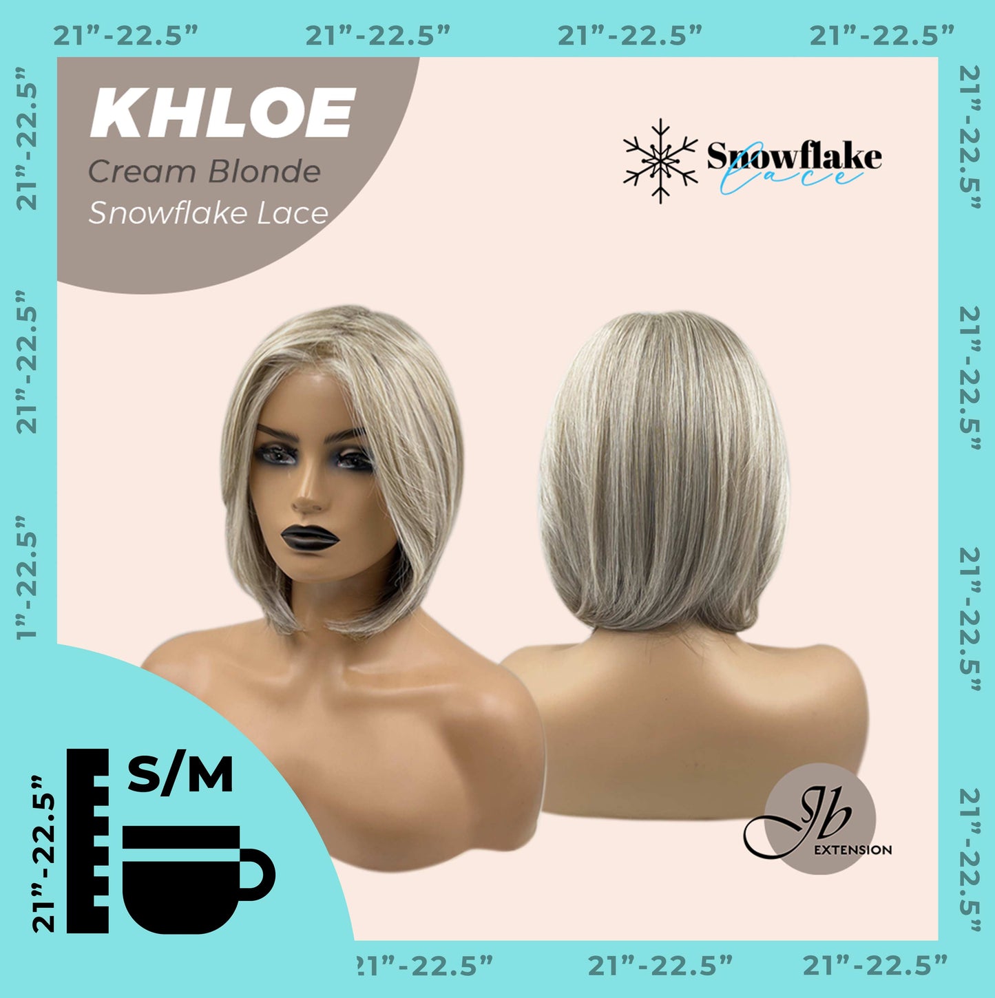 JBEXTENSION 12 Inches Bob Cut Cream Blonde Pre-Cut Snowflake Lace Frontlace Glueless Wig KHLOE CREAM BLONDE【PERMATEASE】【BENDY EAR TABS】- S/M