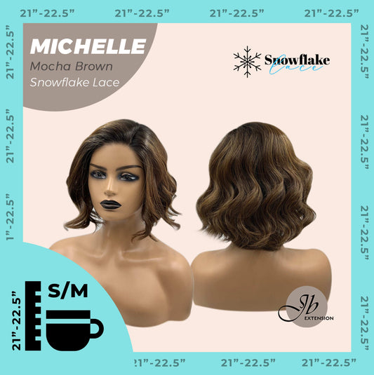 JBEXTENSION 10 Inches Mocha Brown Pre-Cut Side Part Snowflake Lace Frontlace Glueless Wig MICHELLE MOCHA BROWN【BENDY EAR TABS】