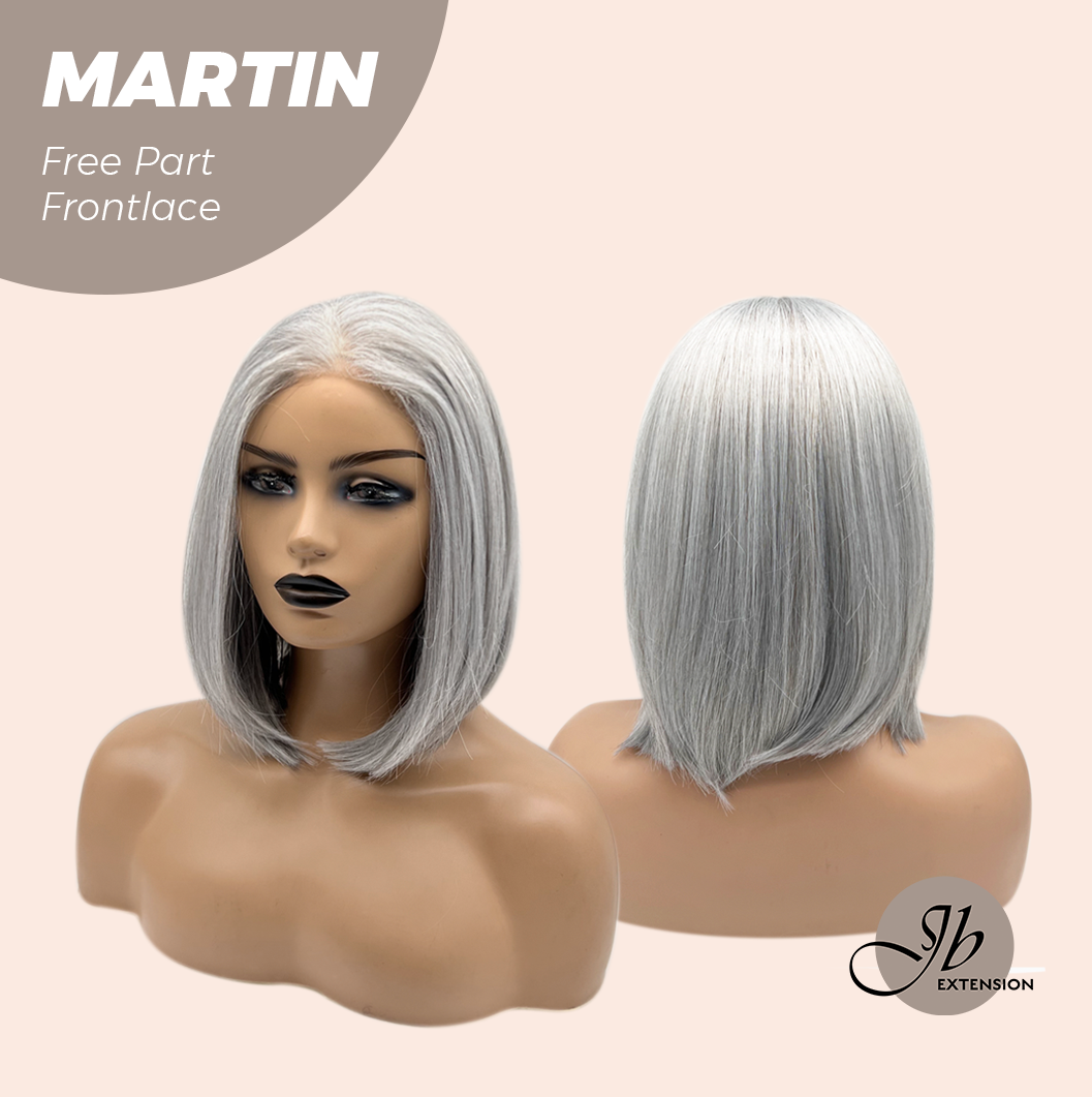 JBEXTENSION 12 Inches Bob Cut Grey 13X3 Lace Pre-Cut Free Part Frontlace Wig MARTIN